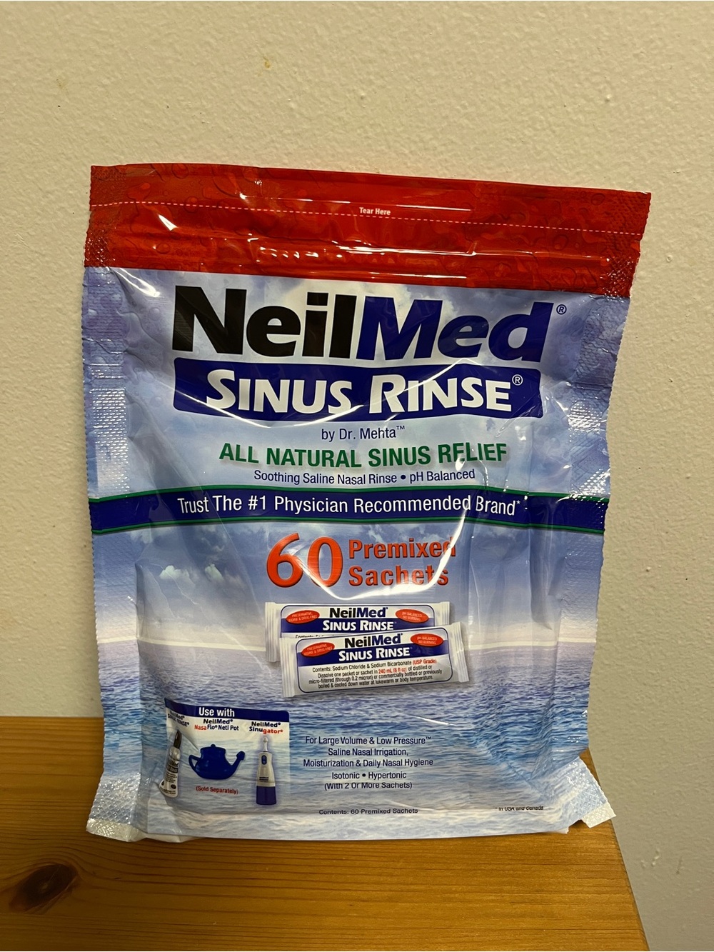 Sinus Rinse Premixed Sachets - 60 Count - Red/White/Blue